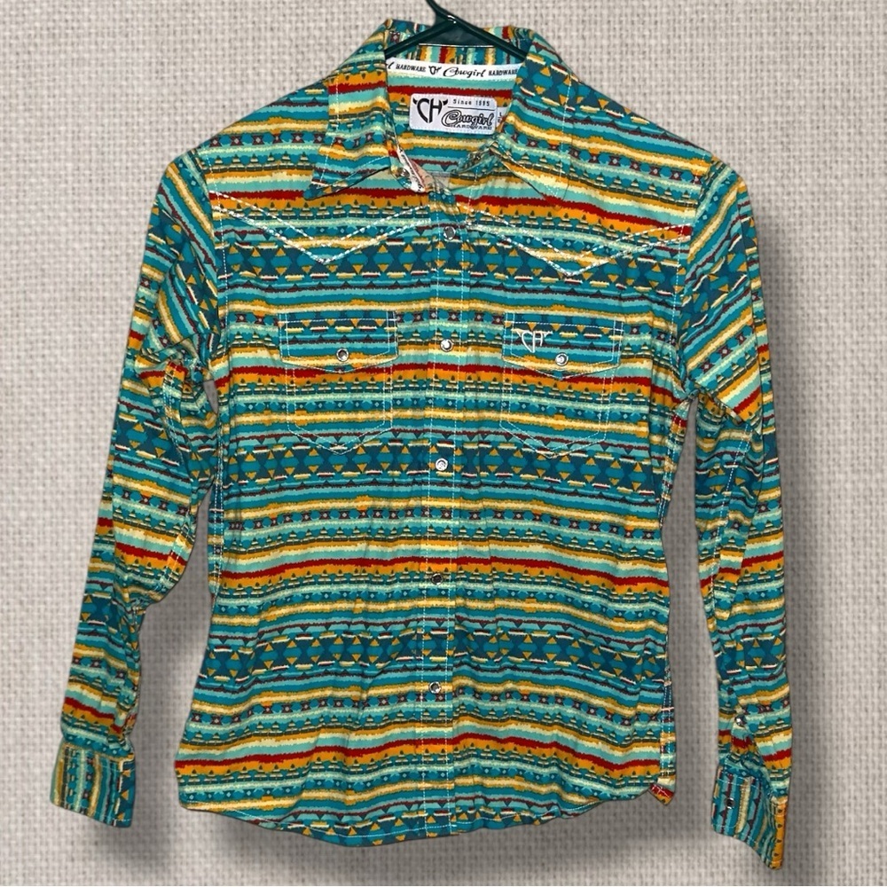 🌺COWGIRL HARDWARE WESTERN AZTEC PRINT SNAP DOWN SHIRT
